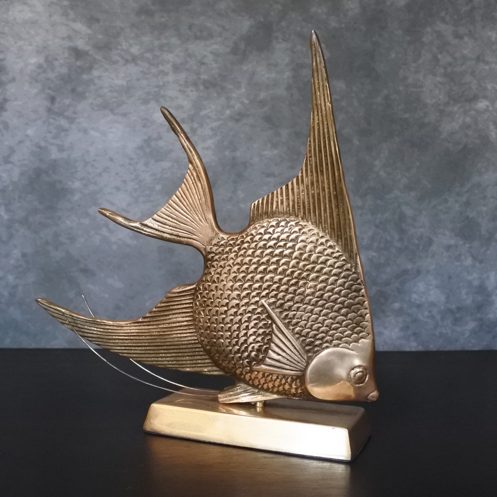 Vintage Solid Brass Gold Tone Fish MCM Sculpture Statue